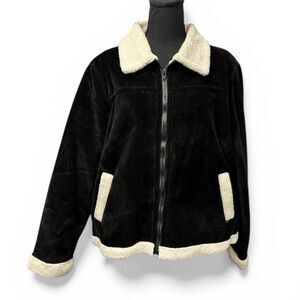 BARE FOX Shepherd Faux Suede Shearling Jacket Black With Pockets